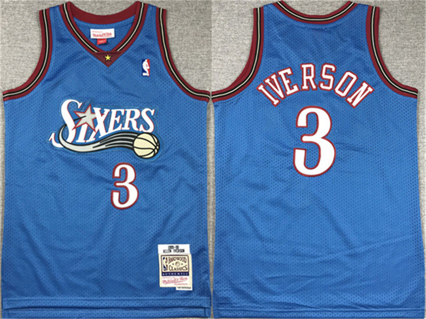Youth Blue Philadelphia 76ers #3 Allen Iverson Stitched Jersey